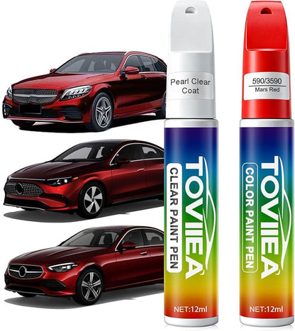 Mars Red(590/3590) Touch Up Paint Compatible with Mercedes-Benz,2-In-1 Car Scratch Remover Pen,Car Paint Scratch Repair Kit for Scratches,Chips & Nicks,2-PCS SET