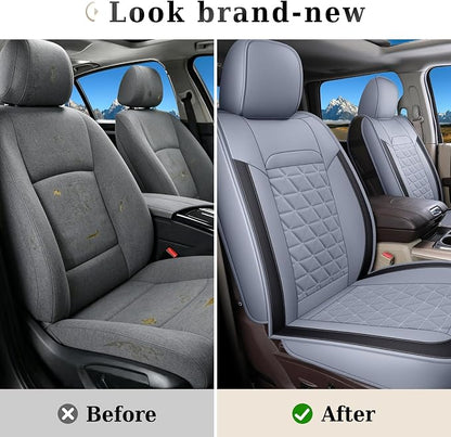 Coverado Car Seat Covers Full Set, Waterproof RAM 1500 Seat Cover Compatible with 2002-2026 RAM 1500 2500 3500 Crew Double Mega Quad Cab with Flat Bench, Gray