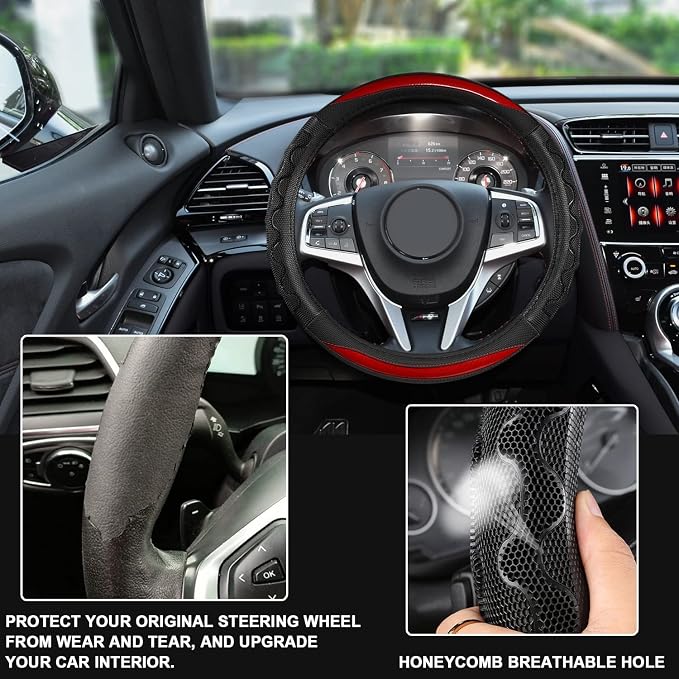 GIANT PANDA Steering Wheel Cover for Acura RDX and MDX, Car Steering Wheel Cover for Acura TLX and TL - Red