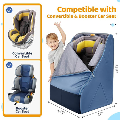 YOREPEK Carseat Travel Bag for Airplane, Heavy Duty Carseat Bags for Air Travel with Wear-Resistant Bottom, Adjustable Shoulder Straps, Padded Car Seat Travel Bag for Gate Check, Blue