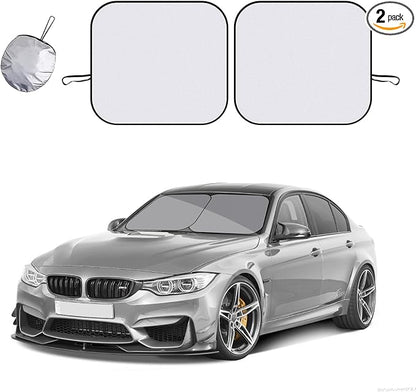 Kewucn 2 PCS Windshield Sun Shade Reflective Fabric, Foldable Auto Front Window Sunshade Protection, 99% UV Rays and Sun Heat Blocker and Keeps Vehicle Cool, Car Accessories (29"×24", Silver)