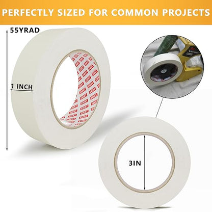 SWRT Masking Tape 1 Inch Wide x 55 Yards x 12 Rolls, White Painters Tape for General Purpose Use, Masking Tape Bulk for Kitchen Labeling, Crafts & Home Projects (660 Yards Total)