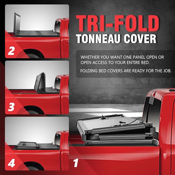 DNA Motoring New Upgrade Truck Bed Top Hard Solid Tri-Fold Tonneau Cover Compatible with 88-02 Chevy GMC C/K 1500 2500 3500 6.5' Bed, TTC-HARD-032