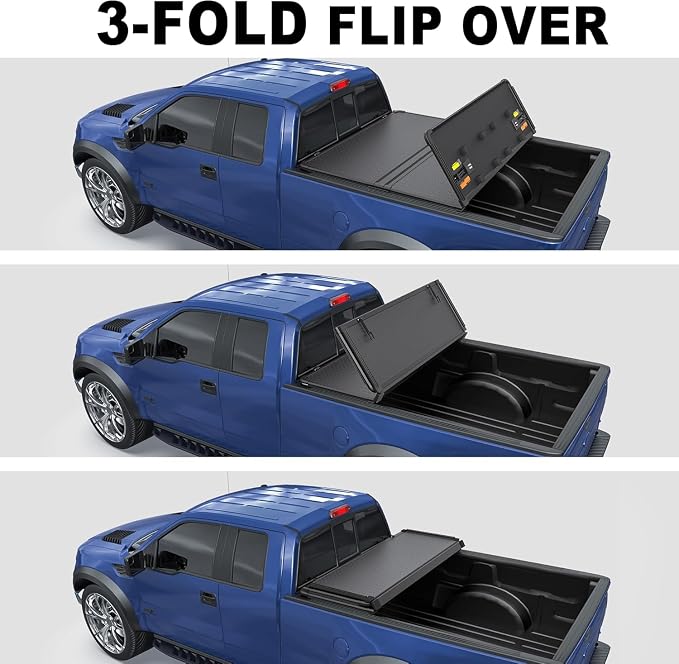 KUIPERAUTO 6.8FT Hard Tri Truck Bed Tonneau Cover Compatible for Ford F250/F350/F450 1999-2026 Super Duty Standard Short Bed 82Inch