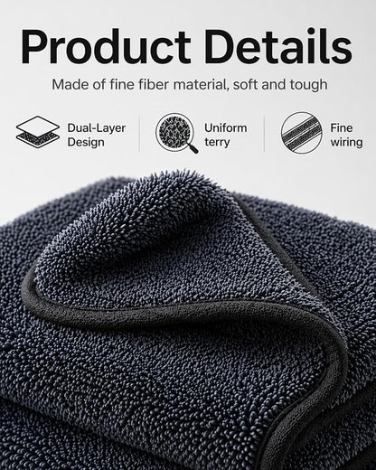3 Pack Clay Towel Auto Detailing, Shiny Wipes Shower Cleaning Cloths, Dual-Layer 11.8 x 11.8 in Black Towel Mitt for Paint, Glass, Metal & Plastic Microfiber Towel for Bathroom, Car