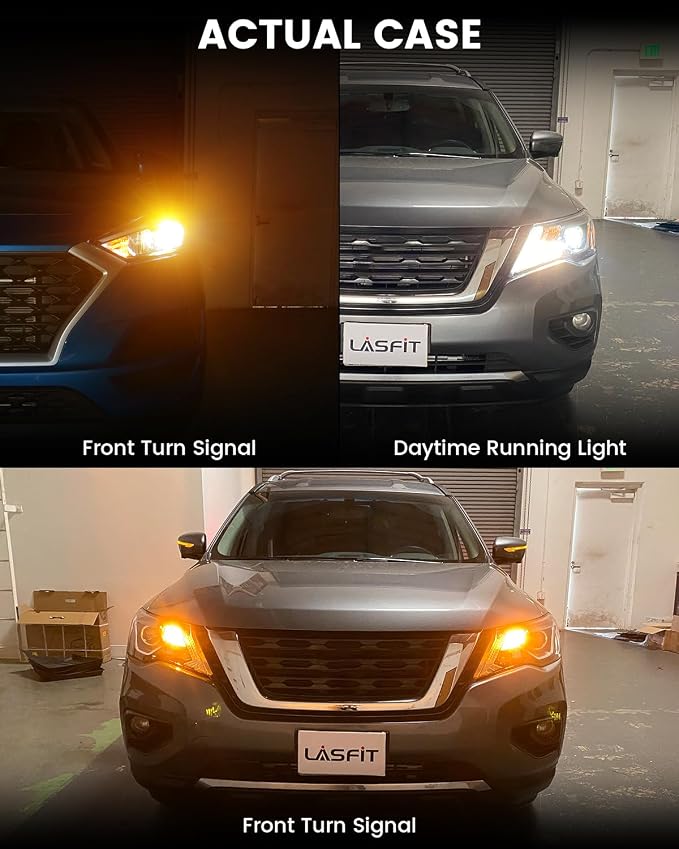 LASFIT T3 7443 Switchback LED Bulb 7444NA Front Turn Signal CANBUS Error Free White Amber NEW 500% Brighter 7444NA W21W DRL Parking Light Built In Resistor Anti Hyper Flash, Standard Socket (2pcs)
