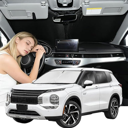 Windshield Sunshade for Mitsubishi Outlander 2022-2026 Sun Shade (Not for Outlander Sport) Car Accessories Upgrade 4 Layers Blocks UV Rays Custom Fit Outlander Car Window Shades Keep Cool