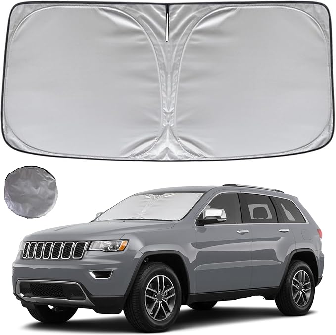 KAYZT Windshield Sun Shade for 2011-2025 2026 Jeep Grand Cherokee SUV, Custom Fit, Foldable, Dual-Layer Protection, UV Defense, Easy to Use and Store