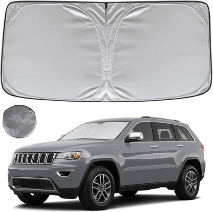KAYZT Windshield Sun Shade for 2011-2025 2026 Jeep Grand Cherokee SUV, Custom Fit, Foldable, Dual-Layer Protection, UV Defense, Easy to Use and Store