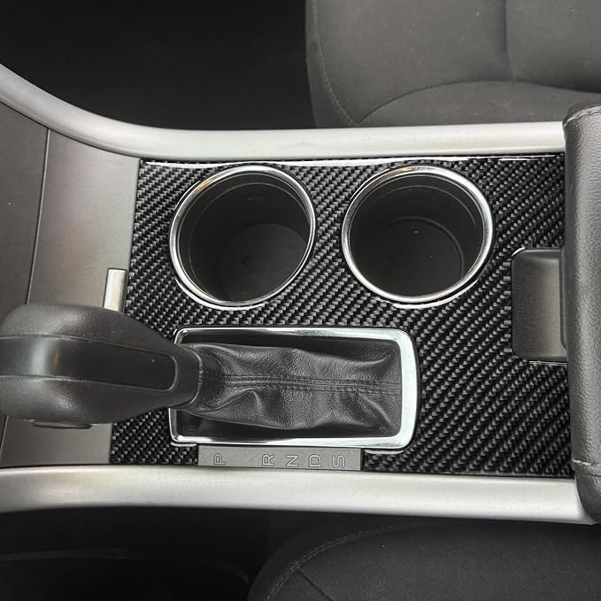Premium Carbon Fiber Compatible with Ford Edge 2011-2014 2012 2013 SEL/Limited/SE/Sport Accessories Car Center Console Water Cup Holder Panel Cover Interior Trim Sticker Decal Black 1PC