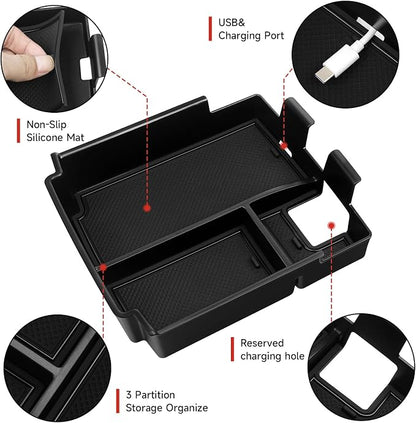 Center Console Organizer Tray for 2025 Ford Bronco 4 Door Full Size with Non-Slip Mat Center Console Organizer Compatible with Ford Bronco Accessories (Not for 2-Door and Bronco Sport)