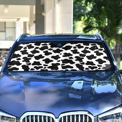 White Black Cow Print Windshield Sun Shade for Car Auto SUV Truck Foldable Front Window Sunshade Sun Visor Protector Block UV Rays Reflect Heat, 55" x 28"