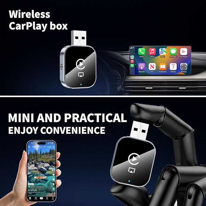 Wireless CarPlay Adapter for Apple iPhone - 4 in 1 Airplay Mirror Link Adapter Multi-User Seamless Connection Converts Wired to Wireless CarPlay Adapter - No Latency from iOS 10+ to Screen w/USB-C