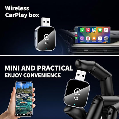 Wireless CarPlay Adapter for Apple iPhone - 4 in 1 Airplay Mirror Link Adapter Multi-User Seamless Connection Converts Wired to Wireless CarPlay Adapter - No Latency from iOS 10+ to Screen w/USB-C