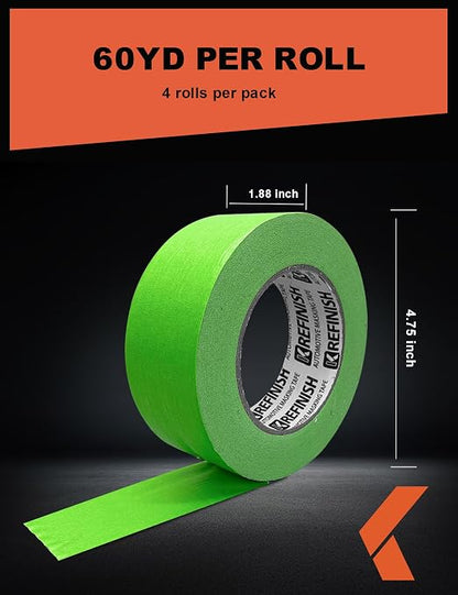 KREFINISH Painters Tape for Car Paint Green No Residue Automotive Masking Tape for Automotive Painting - Heat Resistant for Paint Booth, 1.88 Inches x 60 Yards, 4 Rolls