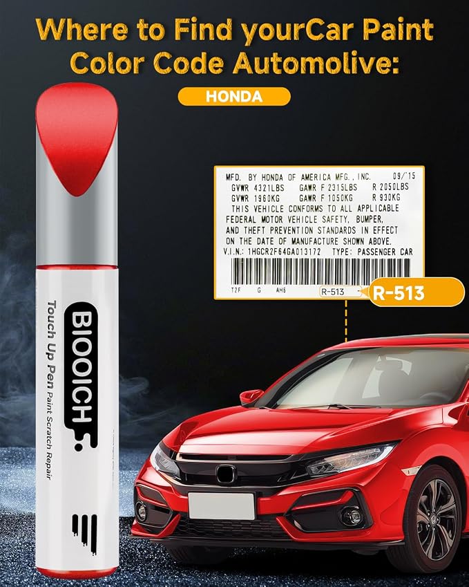 Touch Up Paint Pen Exact Color Match Car Chip and Scratch Repair (for Honda, Rallye Red(R-513))