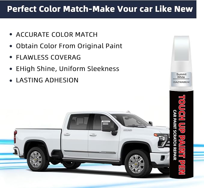 Summit White(GAZ/WA8624) Car Touch Up Paint for Chevy 2-in-1 Car Scratch Repair Pen with Fine Tip&Brush, DIY Color-Code Matched Auto Paint for Small Rock Chips Door Scratches Paint Nicks Bumper Marks