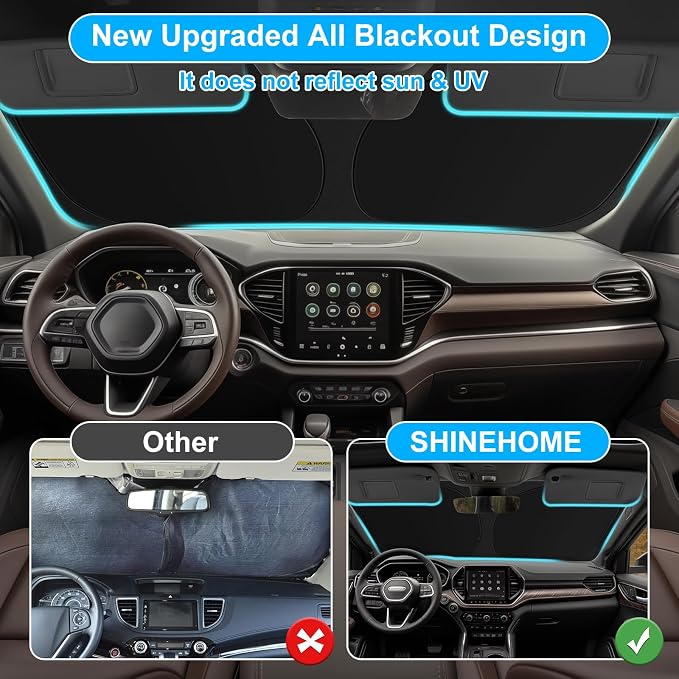 Car Windshield Sun Shade for 2014-2025 2026 Jeep Cherokee Sun Shade for Trailhawk Overland Limited Latitude Altitude Accessories Front Window Sunshade Sun Visor Windshield Cover UV Block