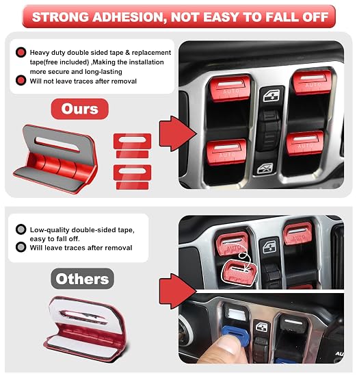 for Jeep 4 PCS Upgrade Metal Window Switch Button Cover Compatible with Jeep Wrangler JL JLU 2026 2025 2024 2023 2022 2021 2020 2019 2018 & Gladiator JT 2020-2026 Interior Accessories Gifts (Red)