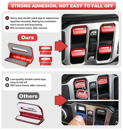 for Jeep 4 PCS Upgrade Metal Window Switch Button Cover Compatible with Jeep Wrangler JL JLU 2026 2025 2024 2023 2022 2021 2020 2019 2018 & Gladiator JT 2020-2026 Interior Accessories Gifts (Red)