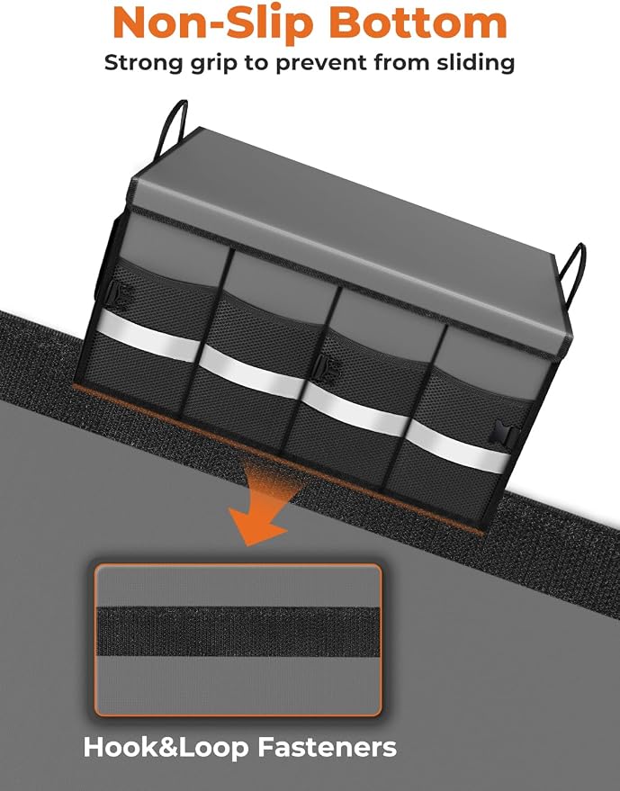 Oasser Car Trunk Organizer Collapsible Multi Compartments SUV Trunk Organizer with Reflective Strip Foldable Cover
