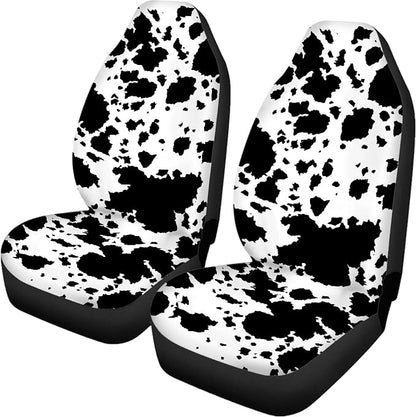 Cow Print Car Seat Covers Full Set,Rustic Spotted Milk Cow Fur Animal Skin Texture Black Cowhide Vehicle Front Rear Bench Cushion Protectors Auto Interior Accessories Universal Fit for Trucks