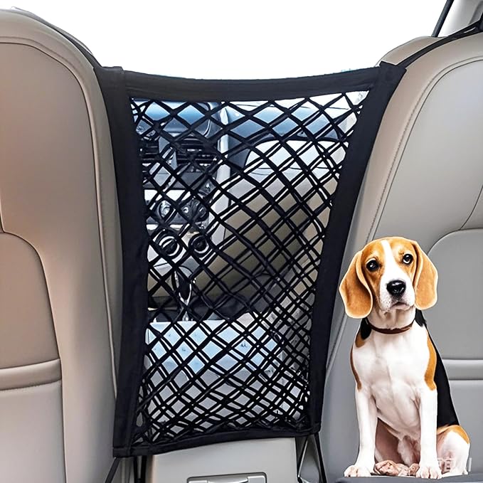 2PCS Dog Car Net Barrier, Dog Net for Pet Netting for Car with Stretchable Storage Bag Universal for Cars Black High Elastic Double Layer Motorcycle Cargo Nets(11.2 * 9.8in)