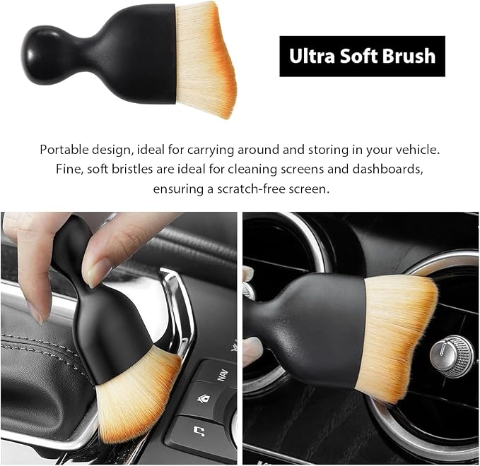 4 PCS Car Detailing Brush Set, Boars Bristle No Scratch Dusting Tool Cleaning Auto Interior or Exterior, Premium Brushes Cleaning Supplies for Dashboard Air Vent Seat Wheel