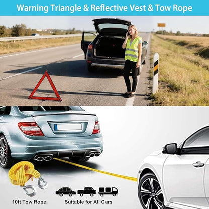 Car Emergency Roadside Tool kit,Road Side Safety Assistance Kit for Women Men Adult,Auto Truck Vehicle Emergency Bag with Shovel Jumper Cable First Aid Kit
