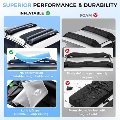 Truckiipa Soft Roof Rack Pads, 2Pcs Universal Inflatable Airbag Roof Racks for Surfboard, Kayak, SUP, Reusable Heavy Duty Car Racks System with Straps, Air Pump, Hood Loops and Storage Bag, 44inch