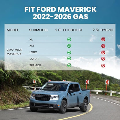 LASFIT Floor Mats for Ford Maverick 2022-2025 2026 (for EcoBoost Gasoline Models Only) All Weather Car Floor Pretoctor TPE Truck Liners for Ford Maverick Gas, 1st & 2nd Row Black