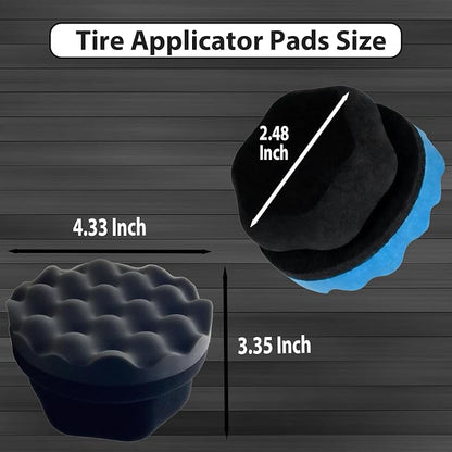 4 Pcs Large Tire Shine Applicator, Reusable Tire Dressing Applicator Wave Contoured, Tire Sponge Pads for Car Detailing Cleaning, 4.33 inch (2 Blue &2 Black)