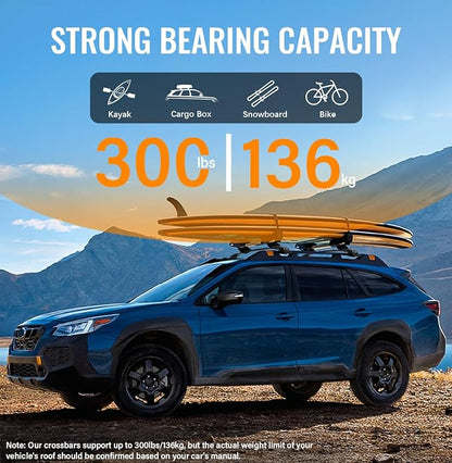300lbs Lockable Roof Rack Cross Bars Compatible with Subaru Outback Wilderness 2022 2023 2024 2025, Heavy Duty Aluminum Roof Rails Crossbar for Rooftop Cargo Bars Luggage Kayak Bike Racks