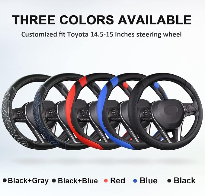 West Llama Customized Auto Car Steering Wheel Cover for Toyota Rav4 Corolla Camry Highlander(Diamond Quilted-Black+Blue-Standard Size)