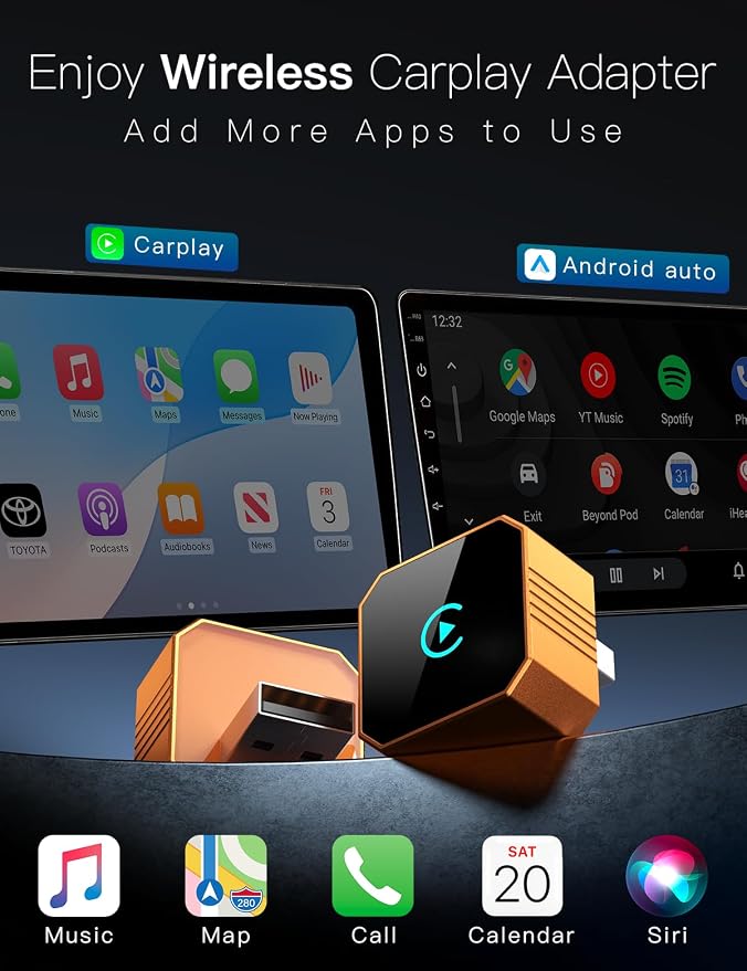 2026 Upgraded Wireless CarPlay Adapter for iPhone＆Android, Car Play Mini Wired to Wireless Adapter for CarPlay ＆Android Auto 2 in 1 Plug and Play Stable Connection
