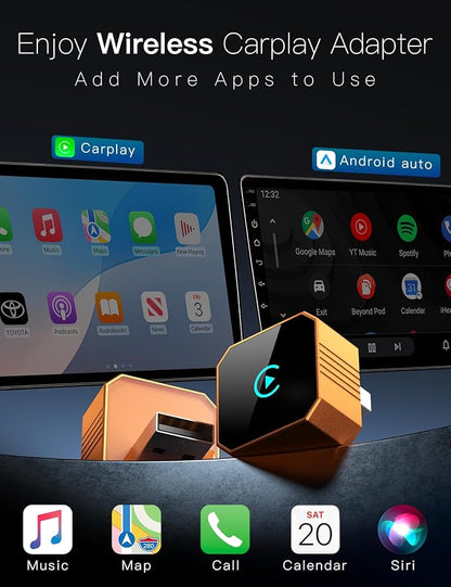 2026 Upgraded Wireless CarPlay Adapter for iPhone＆Android, Car Play Mini Wired to Wireless Adapter for CarPlay ＆Android Auto 2 in 1 Plug and Play Stable Connection
