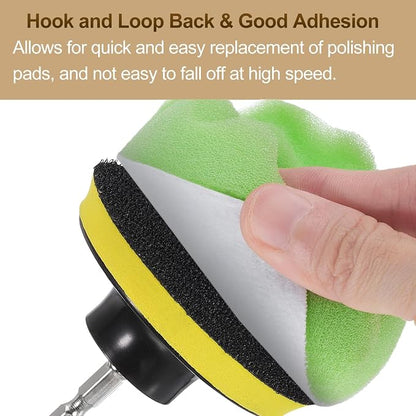 HARFINGTON 3pcs Buffing Sponge Pads 4" Polishing Wheel Waffle Finishing Grip Pad Car Buffer Polisher with Hook and Loop Back for Car Detailing Polishing Waxing, Green