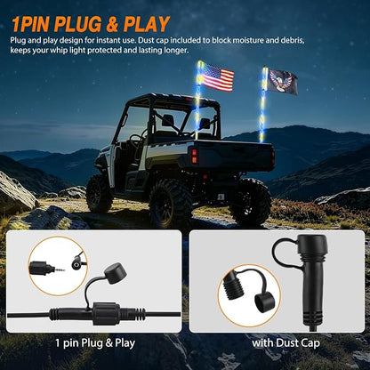 Nilight LED Whip Light 2PC 6FT Spiral RGB Antenna Whips with Spring Base, App/Remote Control DIY Chasing Patterns Brake & Reverse Turn Signal Lights for Side by Side ATV UTV RZR Can-Am Buggy Jeep