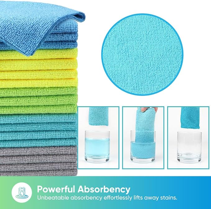 HOMEXCEL Microfiber Cleaning Cloths, 20 Pack Cleaning Rags - Lint Free & Scratch-Free Microfiber Towels for Cars, House & Kitchen, Absorbent Cleaning Towels, Multi-Color, 11.5 x 11.5 Inch
