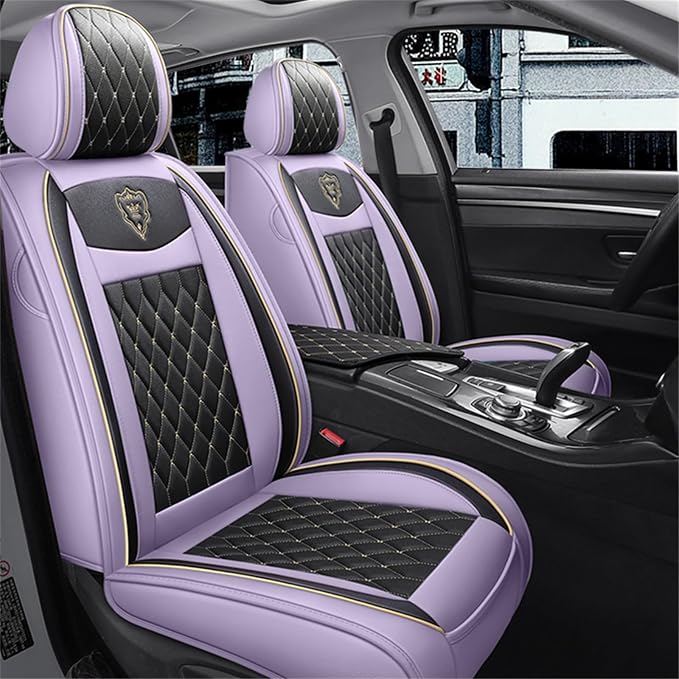 Car Seat Covers Front Seats, Super Luxurious Heavy Universal Duty Waterproof Leather Automotive Vehicle Cover for Cars SUV Pick-up Truck, Non-Slip Seat Pink Car Accessories (2 PCS Front/Light purple)