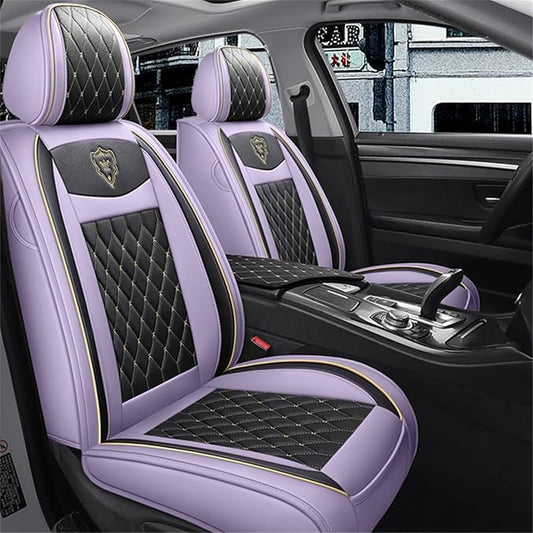 Car Seat Covers Front Seats, Super Luxurious Heavy Universal Duty Waterproof Leather Automotive Vehicle Cover for Cars SUV Pick-up Truck, Non-Slip Seat Pink Car Accessories (2 PCS Front/Light purple)