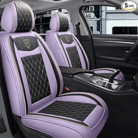 Car Seat Covers Full Set, Super Luxurious Heavy Universal Duty Waterproof Leather Automotive Vehicle Cover for Cars SUV Pick-up Truck, Non-Slip Seat Purple Car Accessories (Full Set/Light purple)