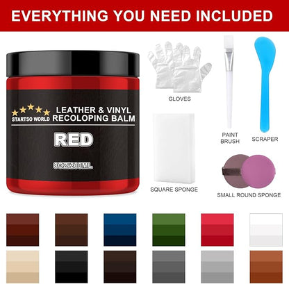 STARTSO WORLD Leather Recoloring Balm, Red Leather Repair Kit for Furniture, Leather Dye, Leather Color Restorer for Couches, Leather Couch Paint | Repair, Restore & Renew Old, Faded Leather