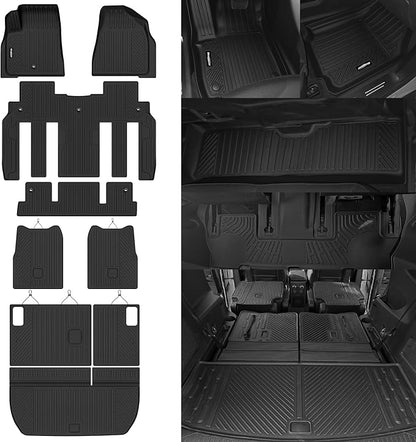 Floor Mats for 2009-2017 Chevy Traverse/2008-2017 Buick Enclave 7 Seats/Captain Seat, Trunk Mat and 2nd&3rd Backrest Mat All Weather TPE Protector for Chevy Traverse Accessories