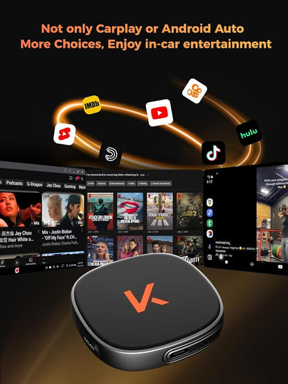 KALOS Carplay Wireless Android Auto Adapter, Support YouTube Tiktok,Convert Factory Wired to Wireless, Easy Setup,Quick Connection,Plug & Play, Compatible with Android 11+ & Cars from 2015