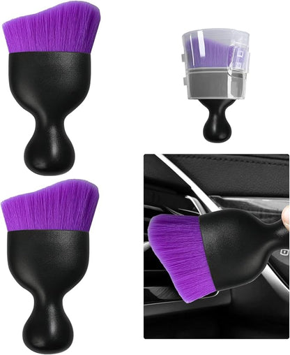 Ziciner 2 PCS Car Detailing Brush, Curved Soft Bristles Auto Removal Dust Collectors, Universal Vehicle Dashboard, Air Conditioner Vents etc Interior Cleaning Tool Accessories (Pure Purple)