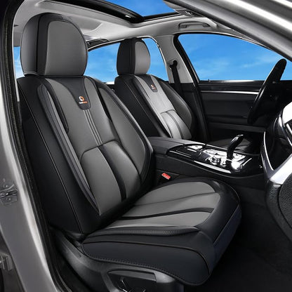 Huidasource Car Seat Covers Front Seats Luxury Nappa Leather, Front Seat Covers with Airbag, Front Storage Pocket, Lumbar Support, Cooling＆Heating, Universal Fit for Most Cars SUV Trucks, Black&Gray