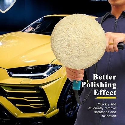 Tallew 6 Pcs 8 Inch Wool Buffing Polishing Pads Hook Loop Cutting Pads with Backing Plate for Car, Boat, Wood, Marble Surface Polishing & Scratch Removal (Original Color)