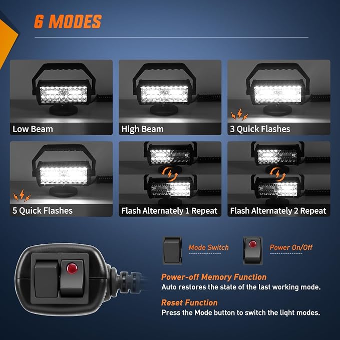 Nilight LED Light Bar 6.5Inch Triple Row Spot Flood Combo Beam Pod Cigarette Lighter Powered with Wiring Magnetic Base Fog Driving Work Roof Bumper Lights for Truck Tractor Golf Cart UTV