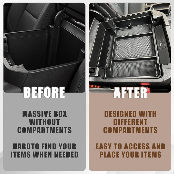 Muslogy for 2021-2026 Yukon Tahoe Suburban Center Console Tray Middle Organizer ABS Armrest Storage Box Compatible with GMC Yukon Tahoe Suburban 2021-2025 2026 Not for Sliding Console(Black)